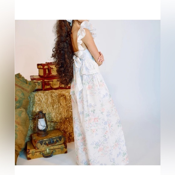 Selkie Mrs. Darcy Weekender Jumpsuit Free People Pink Rose M Cotton Bow NWT - Picture 2 of 16